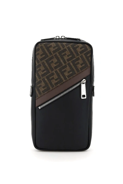 Fendi Ff Motif Detailed One-shoulder Bag In Black In Black,brown