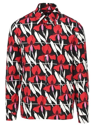 Prada Floral-print Long-sleeve Shirt In Red