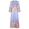 Zimmermann Bellitude Floral-print Linen Dress In Blue