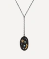ACANTHUS OXIDISED SILVER OVAL MULTI-STONE SPACE SCAPE LARIAT NECKLACE,000702292