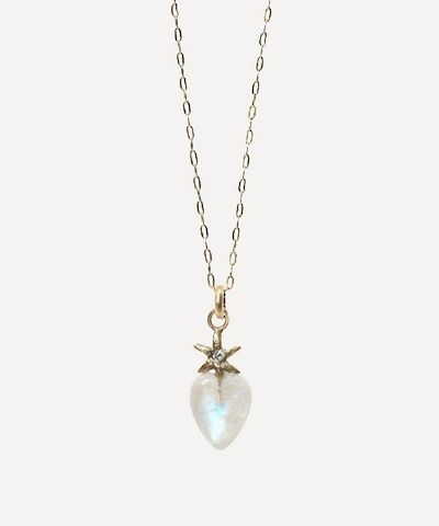 Acanthus Gold Diamond And Moonstone Puffy Heart Pendant Necklace