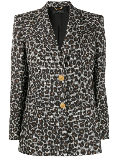 Versace Leopard & Houndstooth Check Stretch Wool Blazer In Black