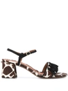 L'autre Chose Animal Print Haircalf Sandals In Brown