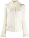 Saint Laurent Striped Blouse With Stripes And Frills In Neutrals