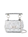 Valentino Garavani Rockstud Spike Micro Glitter Crossbody Bag In Silver