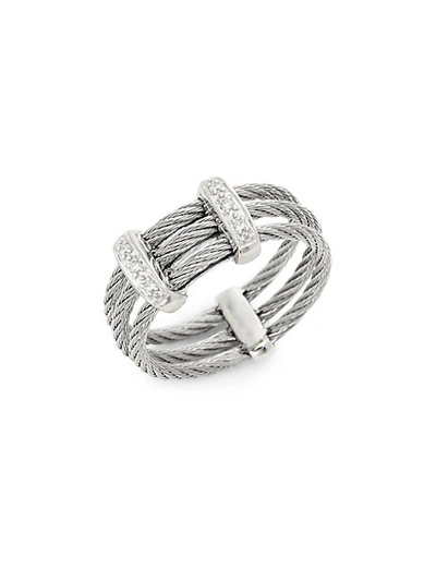 Alor 18k White Gold, Stainless Steel & Diamond Cable Ring
