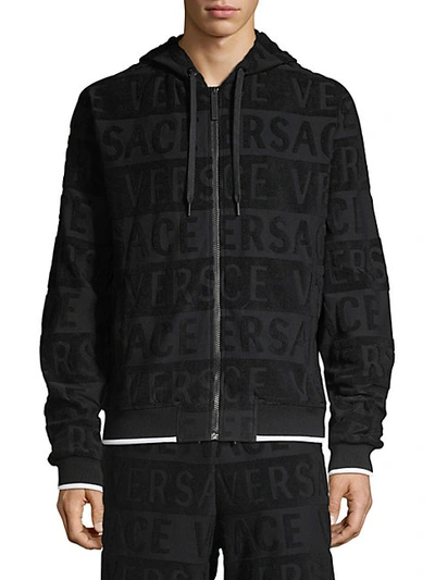 Versace Logo-lettered Track Hoodie In Black