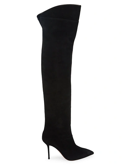 Aquazzura Lancaster Over-the-knee Suede Boots In Black