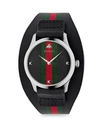GUCCI G-TIMELESS STRIPED LEATHER-STRAP WATCH,0400012832885