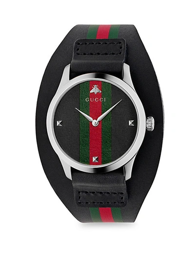 Gucci G-timeless Striped Leather-strap Watch