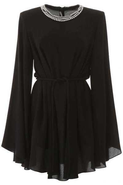 Stella Mccartney Crystal-embellished Belted Crepe Mini Dress In Black