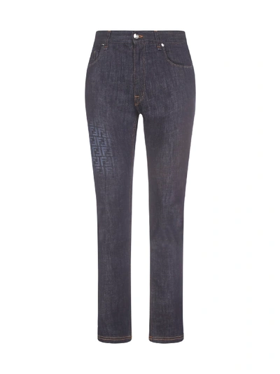 Fendi Slim Faded Ff Jeans In Blu