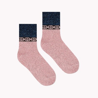 Gucci Pink And Blue Lamé Socks