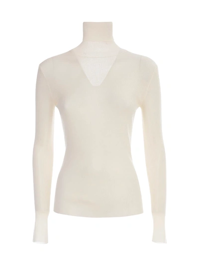 Nuur High Neck 100% Merino Wool Ribbed Jumper In White