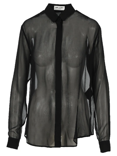 Saint Laurent Silk Sheer Muslin Crepe Shirt In Black
