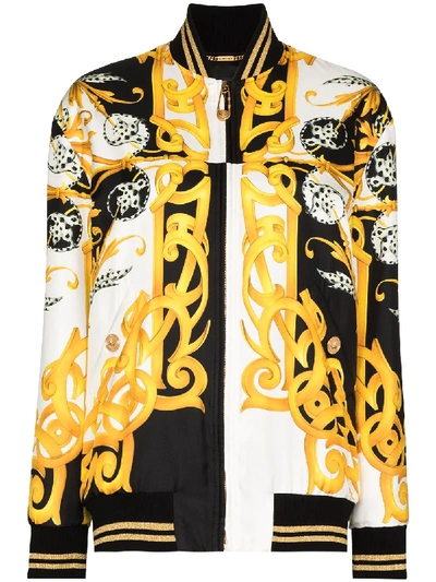 Versace Quilted Silk Twill Bomber Jacket In Black