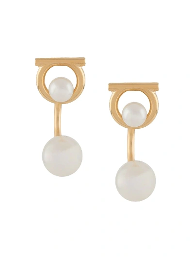 Ferragamo Gancini Pearl-embellished Earrings In Gold