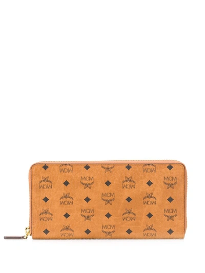 Mcm Large Zip-around Wallet In Brown