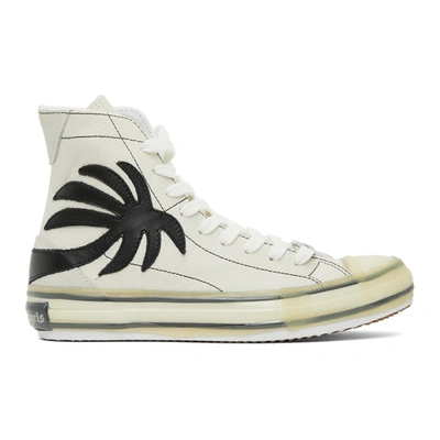 Palm Angels White Palm Vulcanized High Top Sneakers In White/black