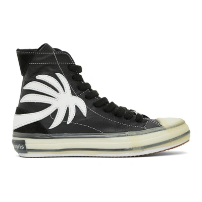 Palm Angels Black Palm Vulcanized High Top Trainers In Black/white