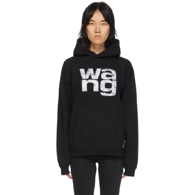 Alexander Wang Embroidered Logo Cotton Blend Hoodie In 001 Black