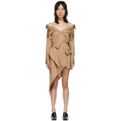 Alexander Wang Asymetric Deconstructed Shirt Dress In Beige