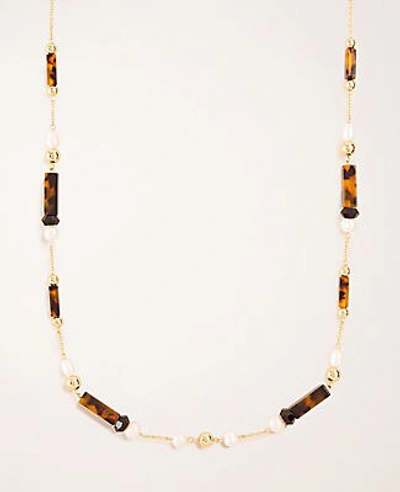 Ann Taylor Pearlized Tortoiseshell Print Station Necklace In Gold
