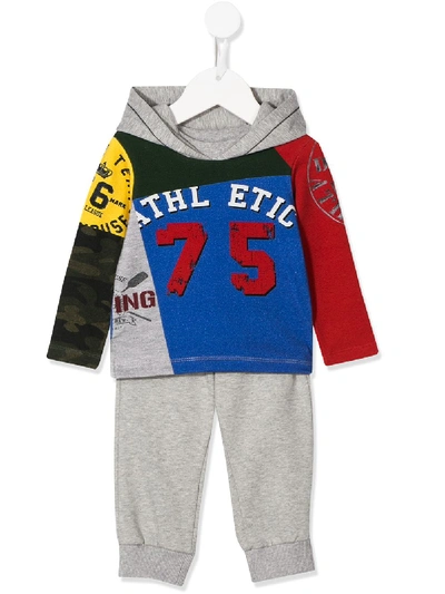 Lapin House Babies' Hooded Patchwork Tracksuit In Grey