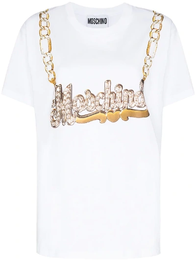 Moschino Logo Necklace Graphic-print T-shirt In White