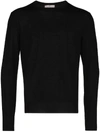 Canali Black Crew Neck Merino Wool Sweater In Black