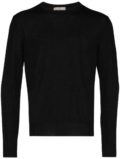 Canali Black Crew Neck Merino Wool Sweater