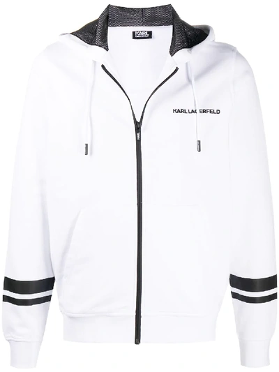 Karl Lagerfeld Logo-print Zipped Hoodie In White