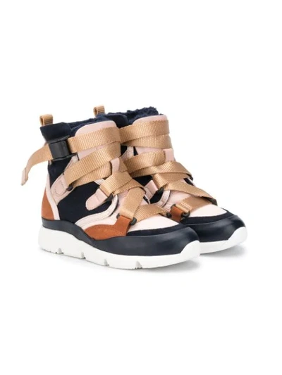 Chloé Kids' Buckle Fastening High-top Sneakers In Blue