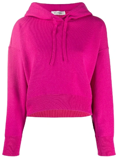 Valentino Cropped Knitted Hoodie In Pink