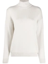 Brunello Cucinelli Roll Neck Ribbed Detail Sweater In Neutrals