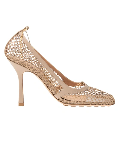 Bottega Veneta 90mm Stretch Mesh & Leather Pumps In Neutrals