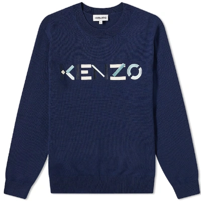 Kenzo Sweater With Multicoloured Logo Embroidery To The Front In Blue
