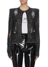 BALMAIN DISTRESSED COLLARLESS SEQUIN JACKET