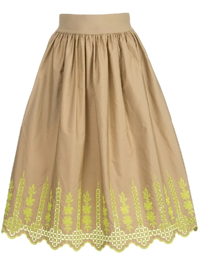 Adam Lippes Gathered Broderie Anglaise Cotton-blend Poplin Midi Skirt In Neutrals