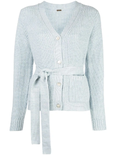 Adam Lippes Belted Ribbed Wool, Silk And Cashmere-blend Cardigan In White
