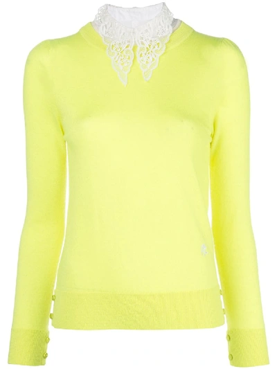 Adam Lippes Crew Neck Sweater With Detachable Lace Collar In Yellow