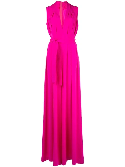 Adam Lippes Silk Hot Pink Belted Jumpsuit