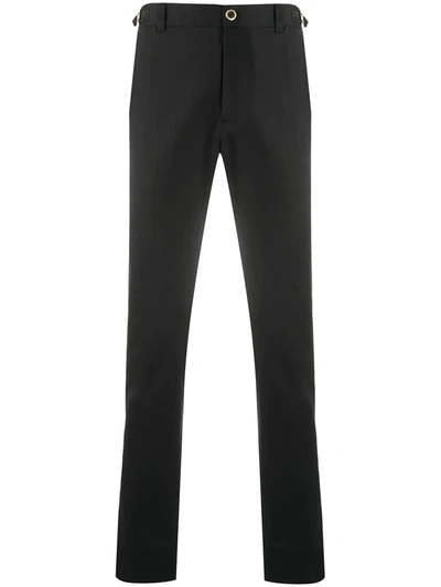 Versace Embroidered Logo Tailored Trousers In Black