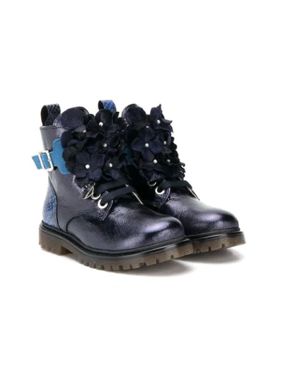 Monnalisa Kids' Flower-appliqué Ankle Boots In Blue