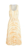 PROENZA SCHOULER WHITE LABEL PRINTED SMOCKED TOP DRESS WITH PLEATED SKIRT