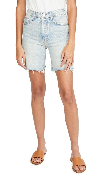 Mother The Tripper Frayed-edge Denim Shorts In Lots Of Free Hugs