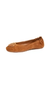 Tory Burch Leather Ballerina 'minnie Travel Ballet' Dark Tiramisu In Rhum