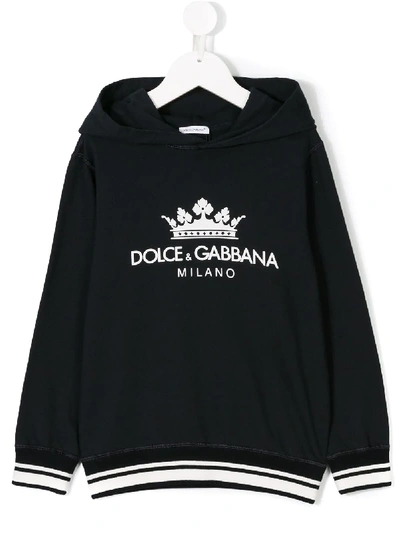 Dolce & Gabbana Kids' Logo Printed Hoodie In Blue