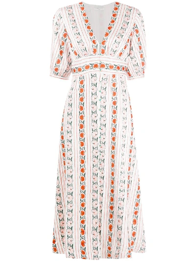 Sandro Floral Embroidered Midi Dress In White