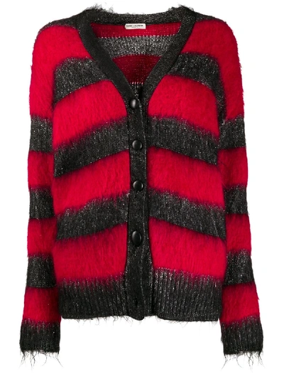 Saint Laurent Striped Lurex Detail Cardigan In Red